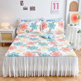 Bed Skirt White Skirts Princess Style Gauze Lace Lotus Leaf Bedspread Cover Bedroom Non-Slip Sheets For Girl Print