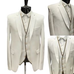 Classic Men Wedding Tuxedos Notched Lapel Groom Wear White Jacket 2 Pcs Coat With Vest Business Prom Custom Made Suit