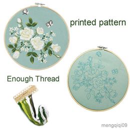 Chinese Style Products Chinese DIY Embroidery Rose Pattern Printed Flower Cross Stitch Needlework Sewing Art Painting Embroidery Hoop Home Decor R230803