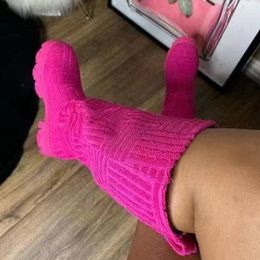 Boots Luxury Brand Winter Women Boots Knee High Boot Knitted Sock Boots Platform Pink Long Boot Fashion Ladies Cotton Shoes Size 3643 230802