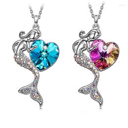 Pendant Necklaces Heart Crystal Mermaid Fashion Jewelry Women Gift Necklace For Personalized Accessories Stuff