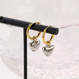 Hoop Earrings Cute Simple Gold Silver Colour Mixed Solid Heart Pendant Street Style Korean Fashion Jewellery