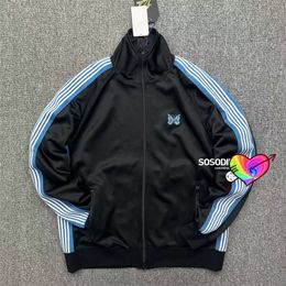 Mens Jackets Ice Blue Ribbon Needles Track Jacket Men Women High Quality Poly Smooth Sportswear Butterfly Coat 230803