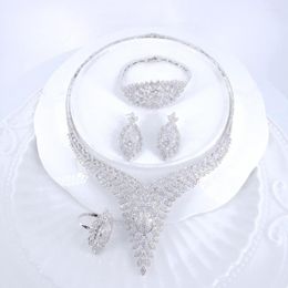 Necklace Earrings Set FASHION Luxury Vintage V Style Crystal CZ Zircon Earring Bracelet Ring Wedding Bridal Banquet Dressing Jewelry