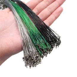 Baits Lures 20PCS Anti Bite Steel Fishing Line Wire Leader With Swivel Accessory Lead Core Leash 15CM40CM 230802