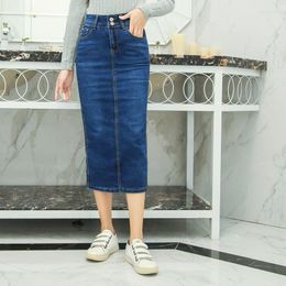 Skirts Sexy Back Split Jeans Midi Skirt For Women Korean Fashion Slim High Waist Black Stretch Pencil Ladies Vintage Denim