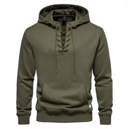 Men's Hoodies Vintage Hoodie Sweatshirts Solid Colour Long-Sleeve Henry Collar Shirt With Pockets Male Tunic Autumn