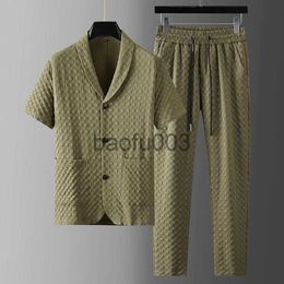 Men's Tracksuits New Summer Casual Plaid Suit Men Short Sleeve T-shirt + Pants 2 Piece Set Men's Sports Suit High Quality Breathable Tracksuit J230803