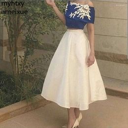 Party Dresses Sexy Two Pcs Off The Shoulder Royal Blue Short Evening Flower Lace Appliques Prom Gown Abiye Vestidos Vestido De Formatura