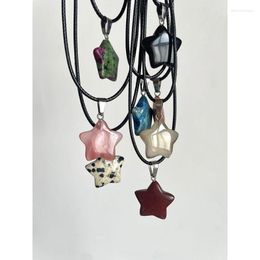 Pendant Necklaces Trend Natural Stone Hexagon Crystal Rose Quartz Opal Star Necklace For Women Fluorite Pendulum Jewelry Gift