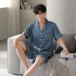 Men's Sleepwear Pyjamas Top And Shorts Set 2PCS Lounge Men Satin Pijama Home Clothes Pyjamas