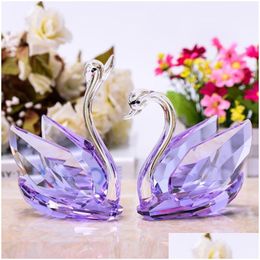 Novelty Items 2Pcs Crystal Ns Ornaments Glass Figurines Paperweight Crafts Fengshui Home Decoration Wedding Valentines Day Gifts Sou Dhj3C