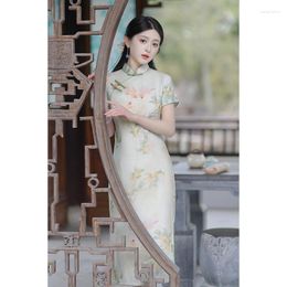 Ethnic Clothing Women Short Sleeve Cheongsam Party Dresses Vintage Chinese Style Traditional Linen Qipao Evening Dress