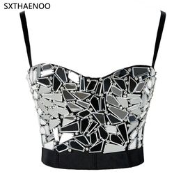 Women's Tanks Camis SXTHAENOO Silver Sequin Cropped Top Beading Sexy Corset Plus Size Carnival Party Camisole 230825