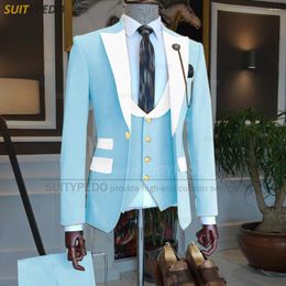 Men's Suits Sky Blue For Men Slim Fit Fashion Blazer Vest Pants 3 Piece Tailor-made Luxury Performance Business Wedding Mens Tuxedos