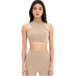 Yoga Outfit Gym Suit Half High Collar Racerback Zipper Bra Back Skincare Nude Feel With Chest Pads Sports For Women