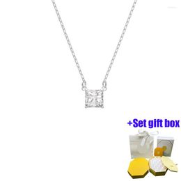 Chains Fashionable And Charming Square Silver Single Diamond Jewellery Necklace Suitable For Beautiful Women To Wear