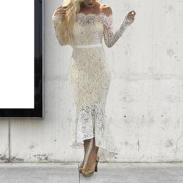 Casual Dresses Women Outfits Plus Size Lace Long Sleeve Solid Wedding Guest Strapless Party Evening Sexy Dress