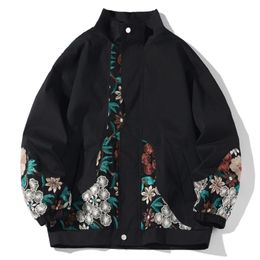 Men's Jackets Spring Flower Embroidery Jacket Men Oversize Baggy Coats Fashion Harajuku Street Zip Up Windbreaker Clothing Tops Male Plus Size 230802