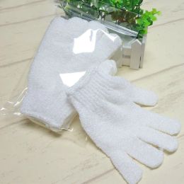 White Nylon Body Cleaning Shower Gloves Exfoliating Bath Glove Flexible Free Size Five Fingers Bath Gloves Bathroom Supplies M1087ZZ