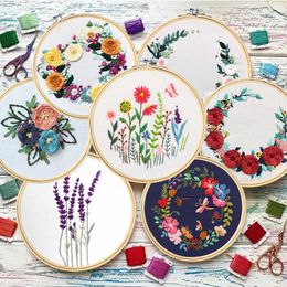 Chinese Style Products DIY Flowers Plants Pattern Embroidery Set Needlework Tools Printed Beginner Embroidery Round Cross Stitch Sewing Craft