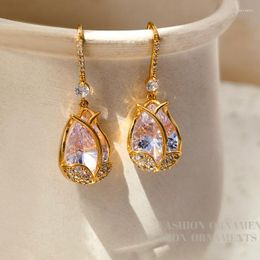 Dangle Earrings Modern Jewellery Senior Sense High Quality Copper Shiny Glass Teardrop For Women Girl Party Wedding Gift Luxury Style