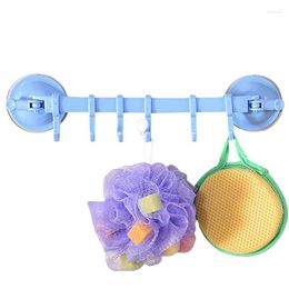 Bath Accessory Set Drill-Free Hook Rail With 6 Hooks Suction Cup Kitchen Utensil Sliding Moveable And Adjustable Multi-Function