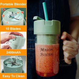 Fruit Vegetable Tools 10 Blades Portable Juicer Electric Vegetables Automatic Smoothie Blender Kitchen Tool Food Processor Fitness Travel 230802