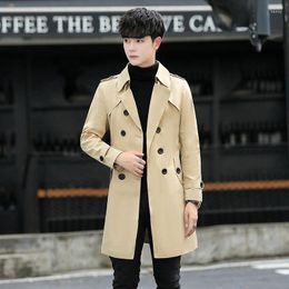 Men's Trench Coats M-8XL Mens Coat Spring Autumn Male Jacket Long Single Breasted Turn-down Collar Solid Slim Soft Windbreaker Clothes Hw167