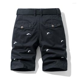 Men's Shorts Summer Cargo Fashion Embroidery Cotton Casual Army Tactical Military Short Pants Loose Work Men