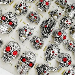 Band Rings Fashion New 100Pcs/Lot Gothic Punk Dragon Ring Tough Guy Vintage Mix Styles Mens Womens Jewellery Giftsize18Mm-2M Drop Delive Dhgz1