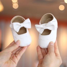 First Walkers Antislip Rubber Sole Baby Shoes Girls Bowknot Princess For Christening White Baptismal Prewalker 0-18Months