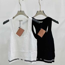 Jacquard Letter Slim Fit Show White Belly Button Sleeveless Knitted Bottom Shirt Women's High end Tank Top Short Top
