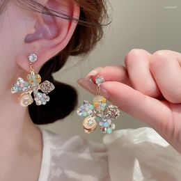 Dangle Earrings Korean Style Crystal Colourful Flower Water Drop For Women Luxury Wedding Short Tessel Rhinestone Ear Jewellery