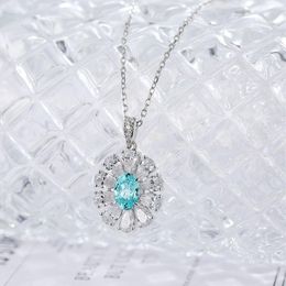 Chains Pirmiana 1.34ct Lab Grown Paraiba Sapphire Necklace S925 Silver Engagement Women