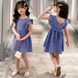 Girl Dresses Big Kids Girls Plaid Ruffle Sleeveless Dress Lace Up Pullover Round Neck Tank Sundress Of Baby Boy 2t