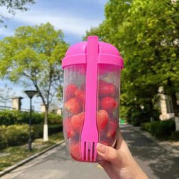 Lunch Boxes Breakfast Salad Cup Cereal Nut Yoghourt Salad Cup Bottle Container with Fork Sauce Cup Lid Bento Tuppers Food Taper Bowl Lunch Box 230802