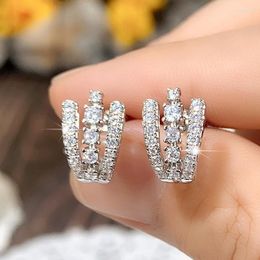 Backs Earrings Luxury Female Small White Zircon Charm Silver Color Clip For Women Cute Wedding Stone Jewelry Gifts