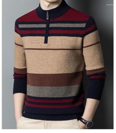 Men's Sweaters Cashmere Sweater Men Knitted Stripe Wool O-Neck Long-Sleeve Thick Pullover Winter Autumn Male Jumper Clothing R168