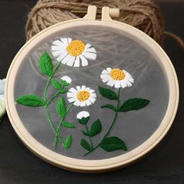 Chinese Style Products DIY Embroidery Flower Yarn Stitch for Beginner Embroidery daisy Embroidery Set Materials Transparent Yarn Kits R230803
