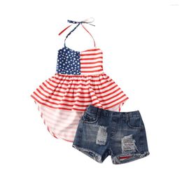 Clothing Sets 2023-05-14 Lioraitiin 1-6Years Toddler Summer Kids Baby Girl Independence Day Clothes Striped Halter Mini Dress Top Denim