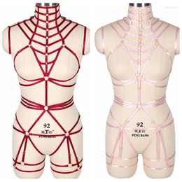 Garters Sexy Full Body Harness Strappy Bondage Chest Tops Garter Belt Elastic Plus Size Punk Goth Halloween Rave Women Lingerie Red