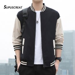 Mens Jackets SUPUSCREAT Spring Autumn Men Baseball Jacket Stand Collar Korean Style Casual And Coats Male Slim Fit Bomber 5XL 230802