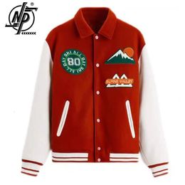 Mens Jackets Winter Men Red Thick Bomber Jacket Casual Long Sleeves Letter Embroidered Baseball Vintage College Style Outerwear 230803