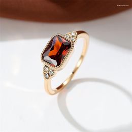 Wedding Rings Delicate Rectangle Red Stone For Women Gold Color Zircon Minimalist Stacking Thin Ring Bands Daily Finger Jewelry