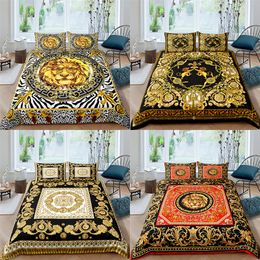 Bedding sets Home Textiles Luxury 3D Golden Lion Print Duvet Cover Set 2 3 Pcs Pillowcase Kids AU EU UK US Queen and King Size 230802