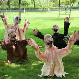 Party Masks Halloween Decorations Scary Doll Horror Decor Swinging Scream Ghost Voice Ground PlugIn Outdoor Garden Yard Props 230802