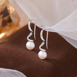 Dangle Earrings Real 925 Sterling Silver Wave Shape Pearl High Quality Fine Earring For Women Brides Wedding Anniversary