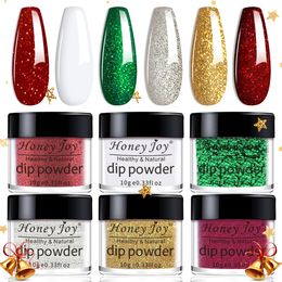 Nail Glitter 6 boxset Very Fine Christmas Colors Red Green Golden Dip Powder Kit Dipping Set as Gel Polish Effect 230802