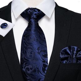 Bow Ties Luxury Paisley Blue Silk For Men 8cm Neck Tie Jacquard Woven Suit Wedding Party Gift Box Set